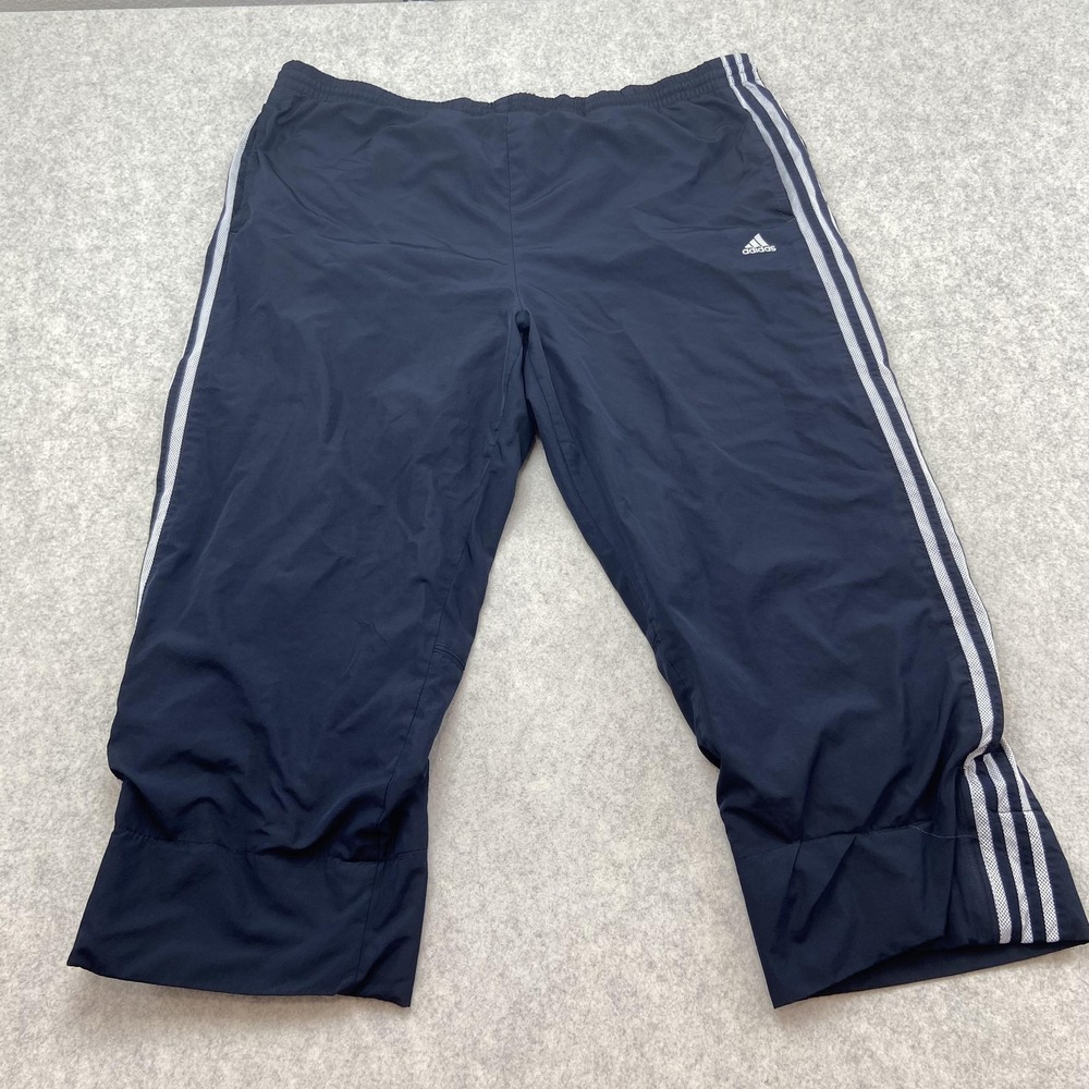 Adidas Pants Mens 2XL (43x23) Blue Three Stripes Track Lined Elastic *HEMMED*